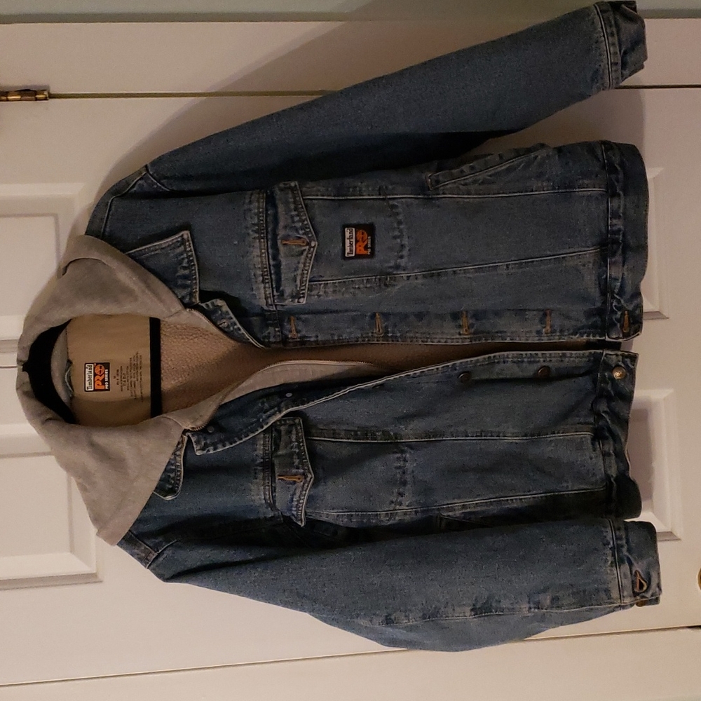 Men's Timberland fleece lined Pro Series hooded denim jacket sz med